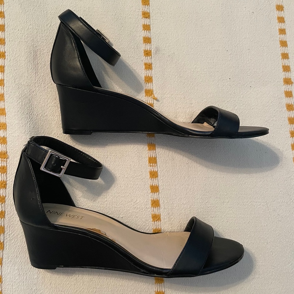 Nine West Black Ankle-Strap Wedge Sandals